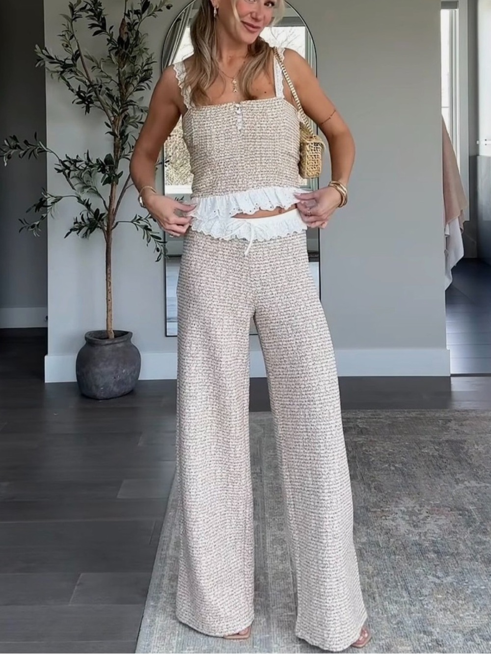 Zara Cream Knit Wide-Leg Pants